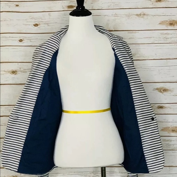 Madewell Sz 0 Blue & white Striped Linen Blazer - Picture 4 of 8